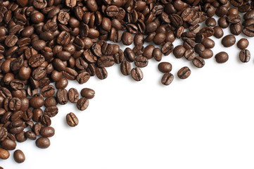 Roasted coffee beans frame on white