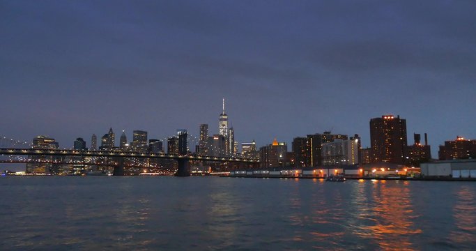 Night Establishing Shot of Lower Manhattan Skyline