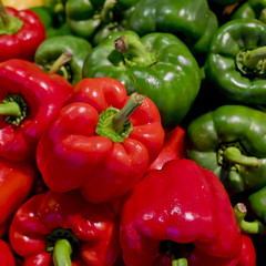 colorful bell peppers with green and red colors, natural backgro
