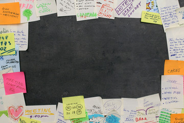 Post-it notes on chalkboard wall