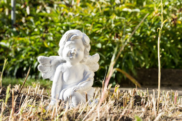 Obraz premium weißer Engel sitzt draußen