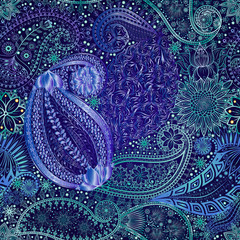 Vintage floral motif ethnic seamless background.