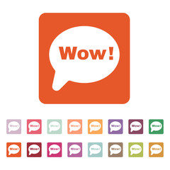 The speech bubble with the word wow icon. Internet and chat, online symbol. Flat