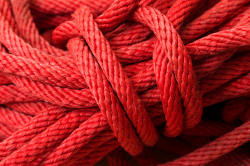 Macro of red Nylon rope texture background
