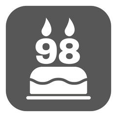 The birthday cake with candles in the form of number 98 icon. Birthday symbol. Flat