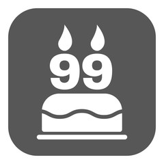The birthday cake with candles in the form of number 99 icon. Birthday symbol. Flat