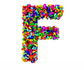 The letter F consists of numbers. Colored letters on a white background. 3D render.