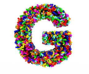 The letter G consists of numbers. Colored letters on a white background. 3D render.