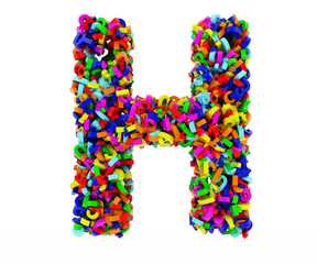 The letter H consists of numbers. Colored letters on a white background. 3D render.