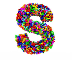 The letter S consists of numbers. Colored letters on a white background. 3D render.