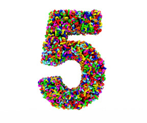 The symbol consists of 5 numbers. Colored letters on a white background. 3D render.