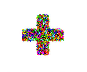 Obraz premium The symbol consists of + numbers. Colored letters on a white background. 3D render.