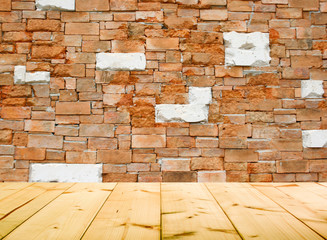 concrete brick tile textured wall with wood floor