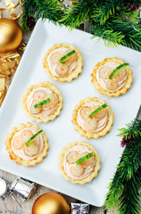 tartlets with salmon mousse, shrimp and cucumber for the New yea