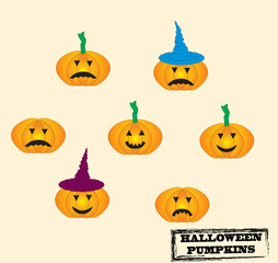 Set of Jack-O-Lanterns. Vector set of Halloween pumpkins with