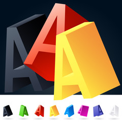 3D vector elegant alphabet of randomly rotated thin grace symbols. All symbols in set have 8 random points of view. Letter A