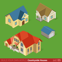 Classic countryside houses architecture icon set
