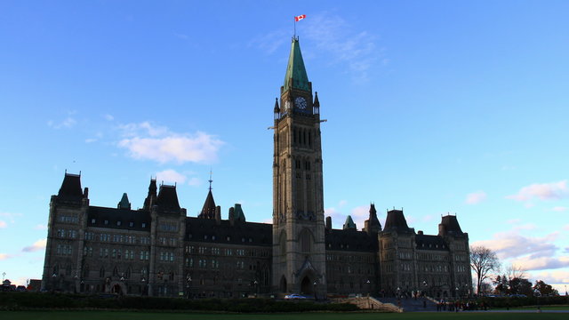 Parliament Hill Ottawa Time Lapse 1. Late afternoon time lapse shot of the Centre Block building, on Parliament Hill in Ottawa Canada. 