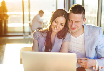 Young couple in cafe