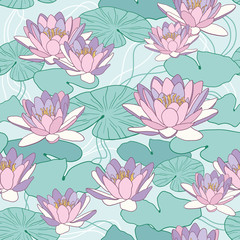 Naklejki  Wektor wzór z kwiatami lotosu