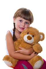 adorable toddler girl hugging a teddy bear © Lsantilli