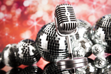 Vintage microphone and Music background
