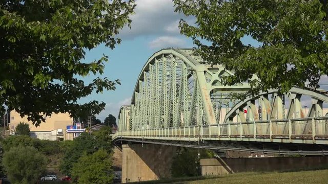An establishing shot of the Beaver Bridge near Bridgewater, Pennsylvania.