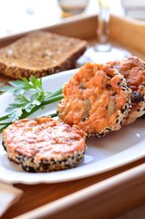Fish cutlets breaded in sesame