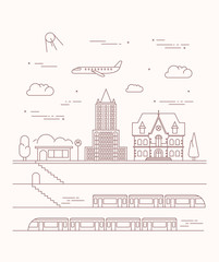Vector city and underground illustration in linear style - graph