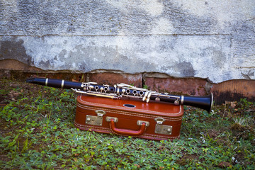 clarinet on brown leather box