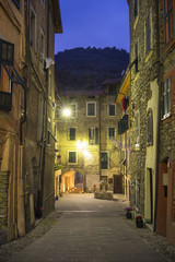 The typical ancient small street in a small town in Liguria