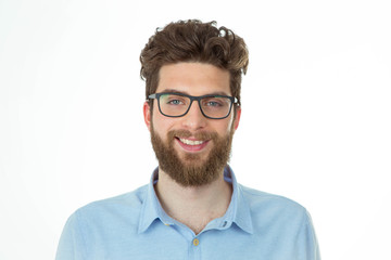 portrait of a smiling nerd man