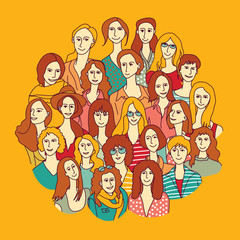 Big group women round color