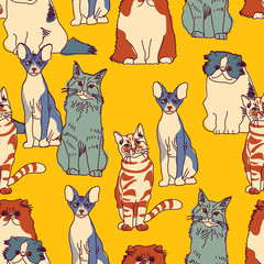 Cats group color seamless pattern