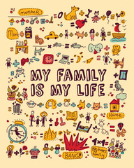 My family my life icons and objects color