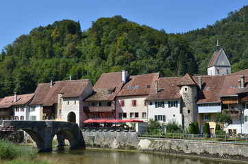 Fototapeta na wymiar Saint-Ursanne town. Canton Jura, Switzerland