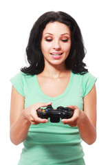 woman playing videogame