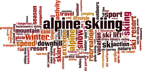 Alpine skiing word cloud concept. Vector illustration