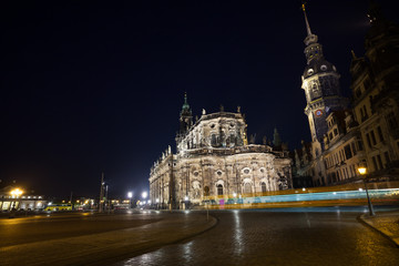 Dresden downtown Theaterplatz square at night