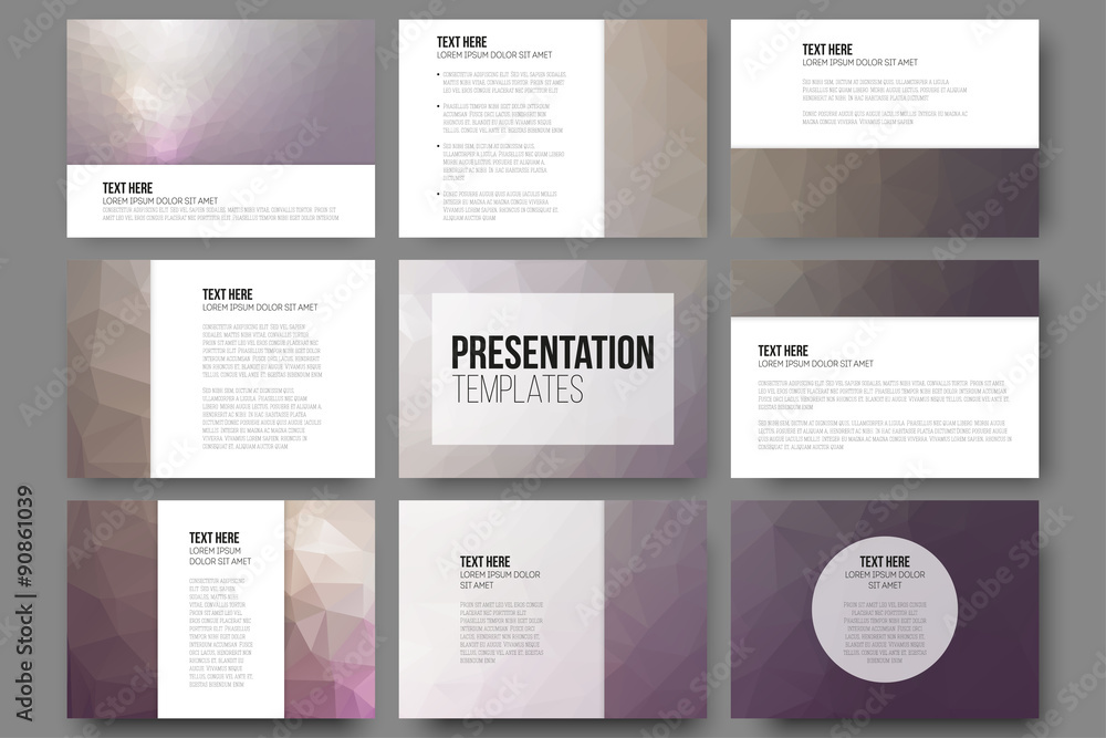 Poster set of 9 vector templates for presentation slides. abstract