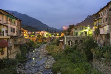 Fototapeta na wymiar Beautiful medieval villages of Italy - Isolabona in Liguria at evening