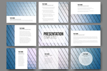 Set of 9 templates for presentation slides. Abstract blue