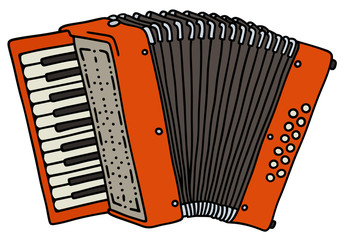 Red accordion / Hand drawing, vector illustration