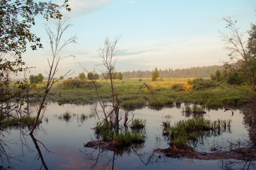 Sunrise on pond Russian nature