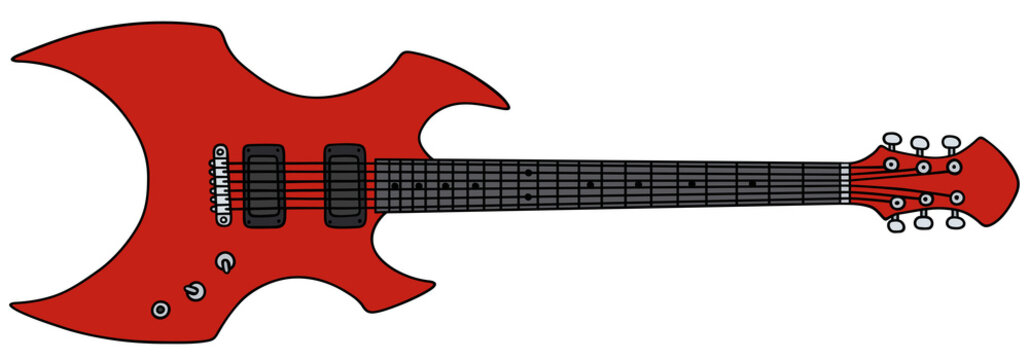 Red electric guitar / Hand drawing, vector illustration