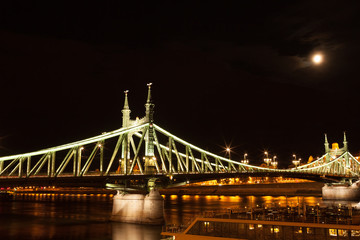 Fototapeta na wymiar The Liberty Bridge By Night Budapest Hungary