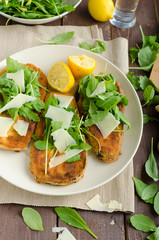 Fried breaded eggplant with salad