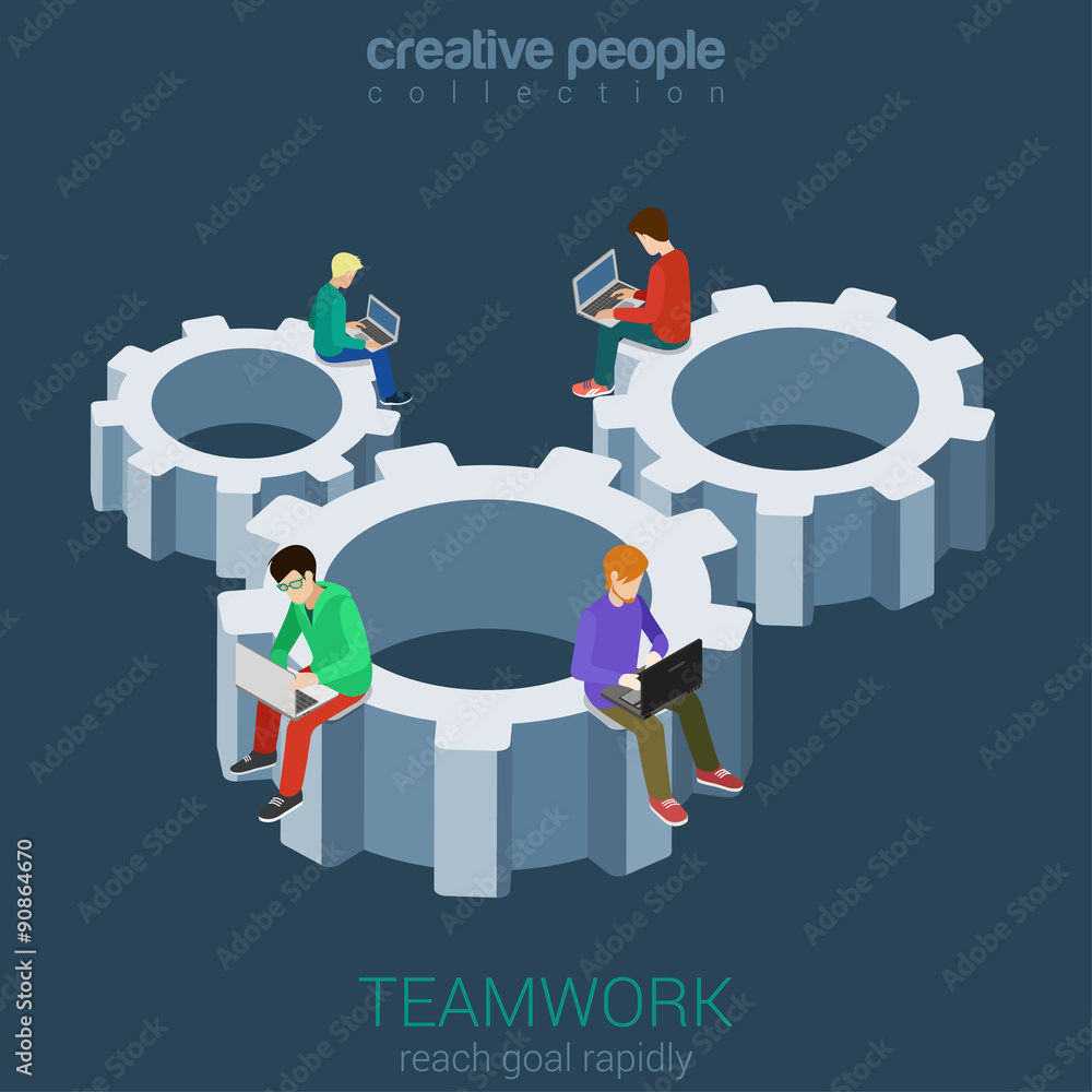 Aufkleber program developers teamwork cogwheel connection concept