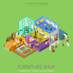 Furniture shop isometric interior floors concept
