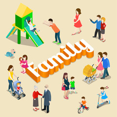 Naklejka premium Family parenting vector isometric concept